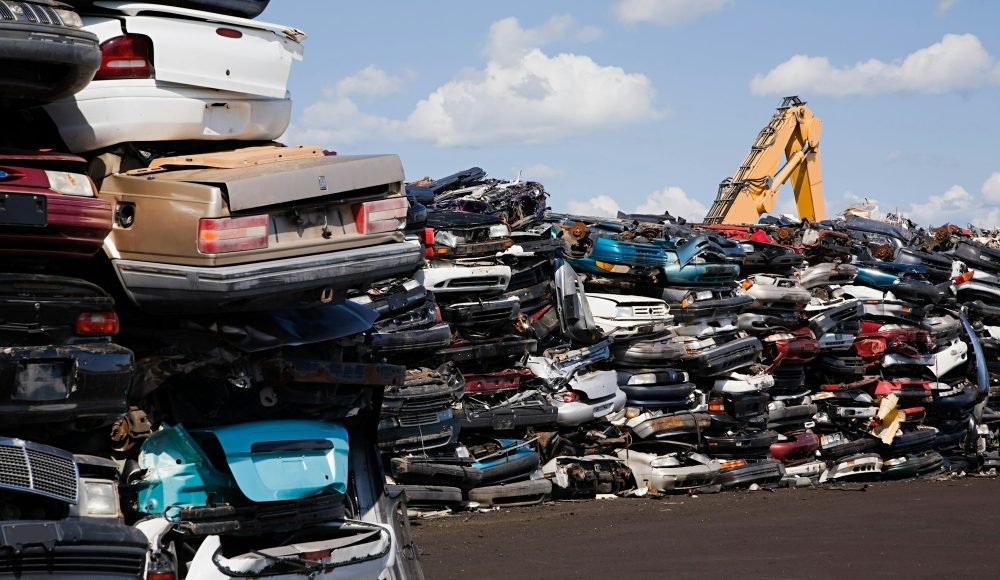 Cars in scrap yard